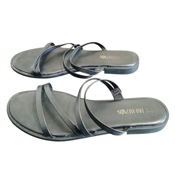 Dream Pairs Size 11 Black Strappy Slide Flat Sandals Memory Foam & Non-Slip Sole - Picture 7 of 11